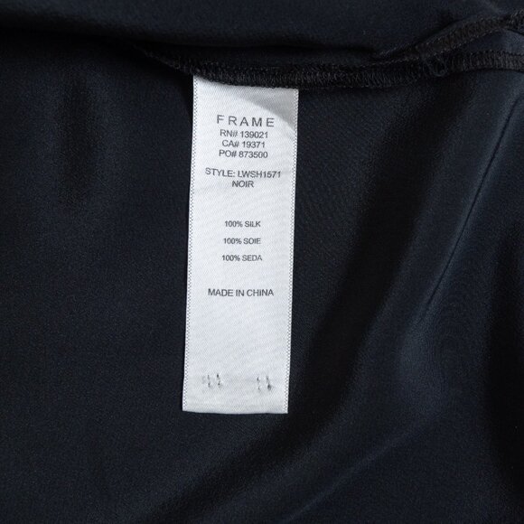 FRAME Silk Blouse Black Flounce Short Sleeve Top Button Up XS - Picture 12 of 14